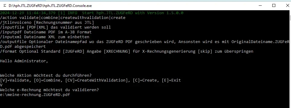 e-Rechnungspowershell hph.JTL.ZUGFeRD Konsole