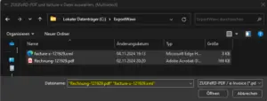 XML und PDF für die ZUGFeRD-Rechnung auswählen